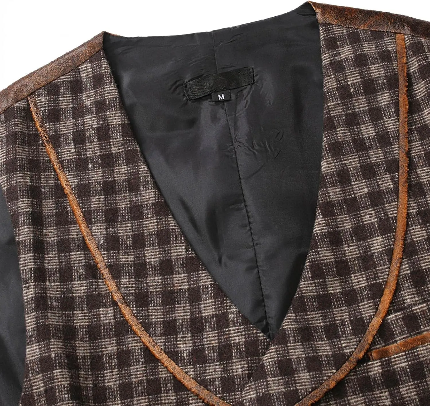 Stoota Mens Casual Suede Vest Jacket, Retro Double-Breasted Suit Vest, Classic Plaid Stripe Lapel Collar Dress Waistcoat