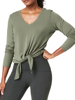 SuperPrity Women's Long Sleeve T-Shirt Workout Tops Reversible Tie Front Tunic Yoga Gym Ladies Blouses Activewear
