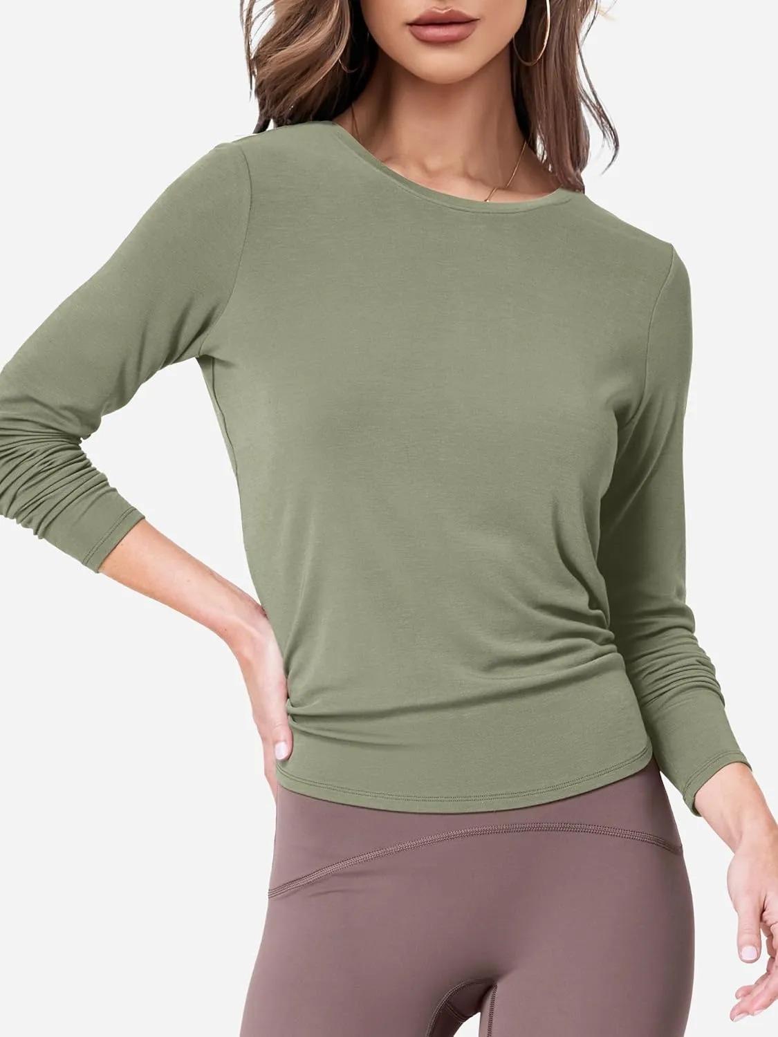 SuperPrity Women's Long Sleeve T-Shirt Workout Tops Reversible Tie Front Tunic Yoga Gym Ladies Blouses Activewear