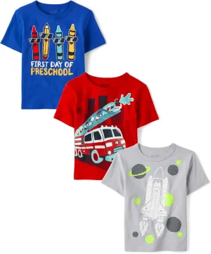 The Children's Place Baby and Toddler Boys' School Days Short Sleeve Graphic T-Shirts, Multipack