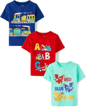 The Children's Place Baby and Toddler Boys' School Days Short Sleeve Graphic T-Shirts, Multipack