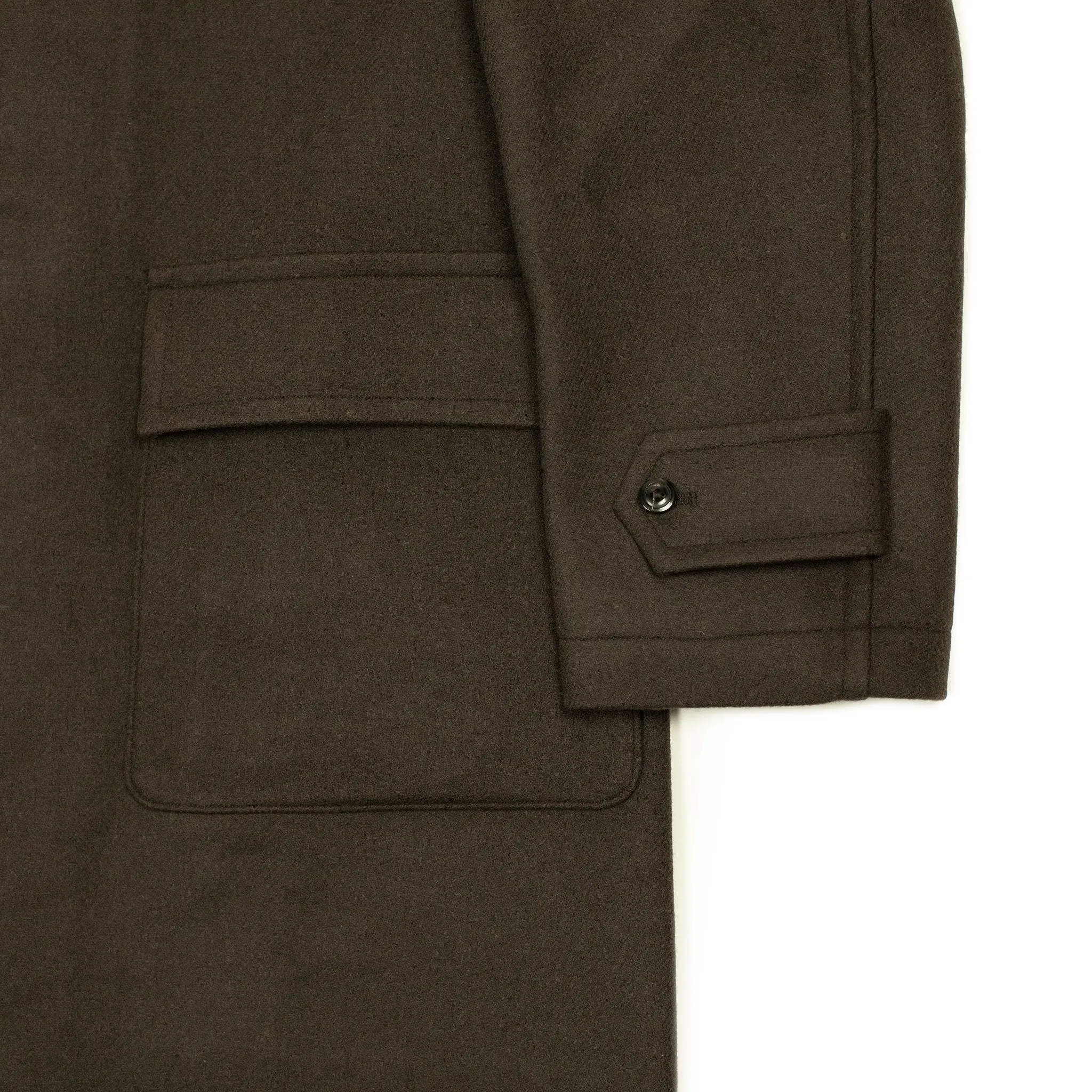 Traveler Coat in brown extra fine reverse cloth melton wool