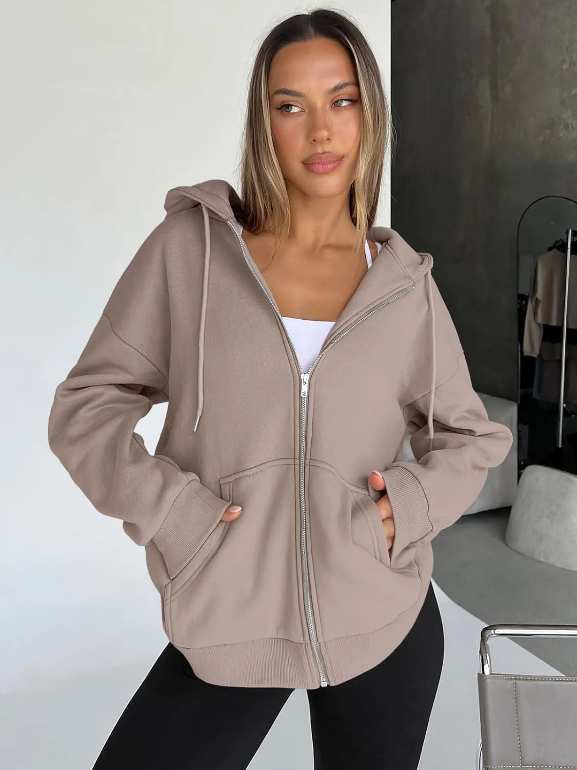 Trendy Queen Womens Zip Up Hoodies Oversized Sweatshirts Fall Fashion Outfits Casual Jackets 2025 Winter Clothes