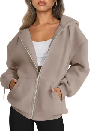 Trendy Queen Womens Zip Up Hoodies Oversized Sweatshirts Fall Fashion Outfits Casual Jackets 2025 Winter Clothes