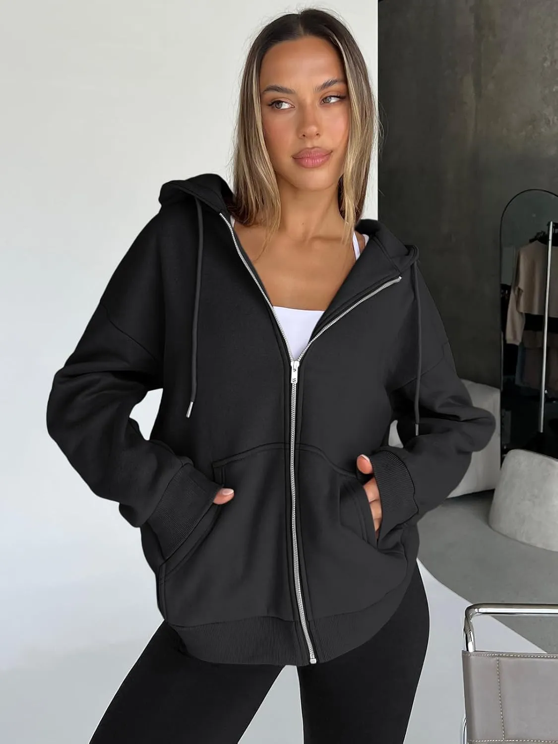 Trendy Queen Womens Zip Up Hoodies Oversized Sweatshirts Fall Fashion Outfits Casual Jackets 2025 Winter Clothes