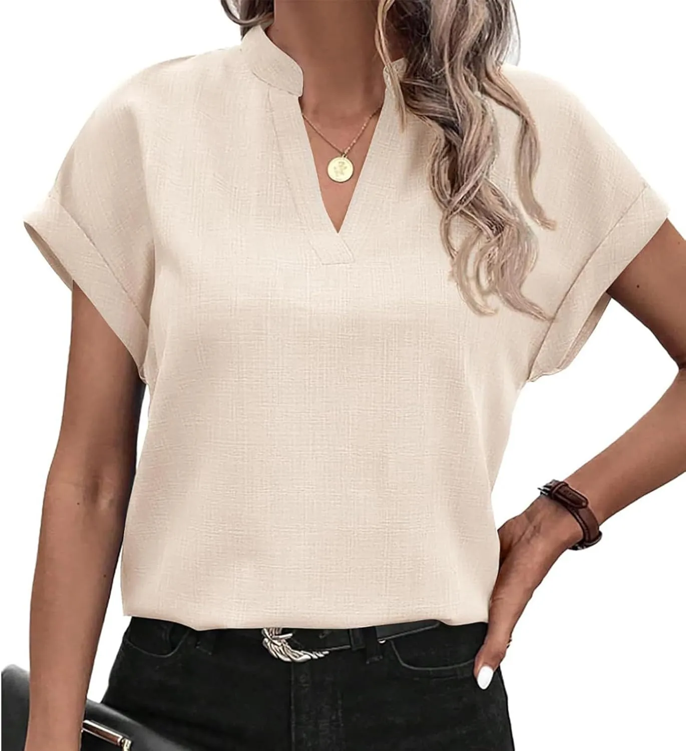 Women Summer Tops V Neck Short Sleeve T Shirts Loose Flowing Tunics Solid Color Casual Shirts Solid Flannel Shirt