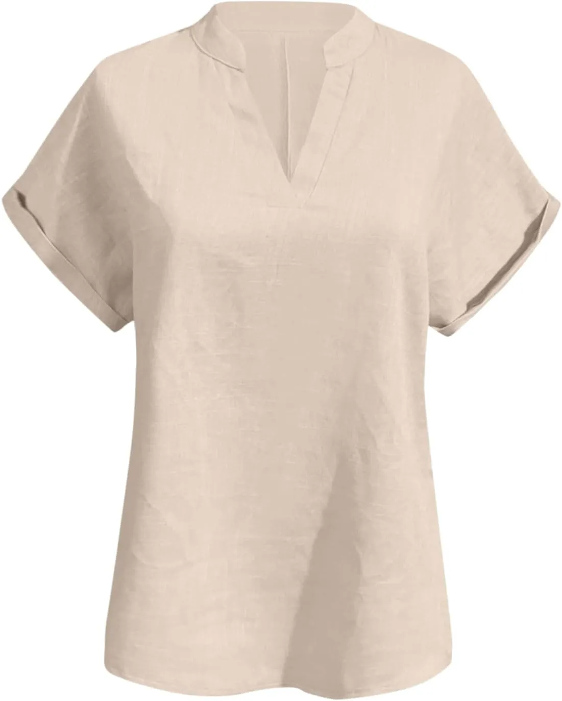 Women Summer Tops V Neck Short Sleeve T Shirts Loose Flowing Tunics Solid Color Casual Shirts Solid Flannel Shirt
