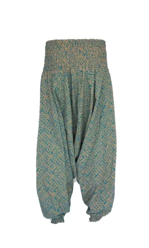Women's Low Cut Harem Pants in Gold and Turquiose