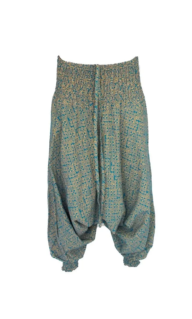 Women's Low Cut Harem Pants in Gold and Turquiose
