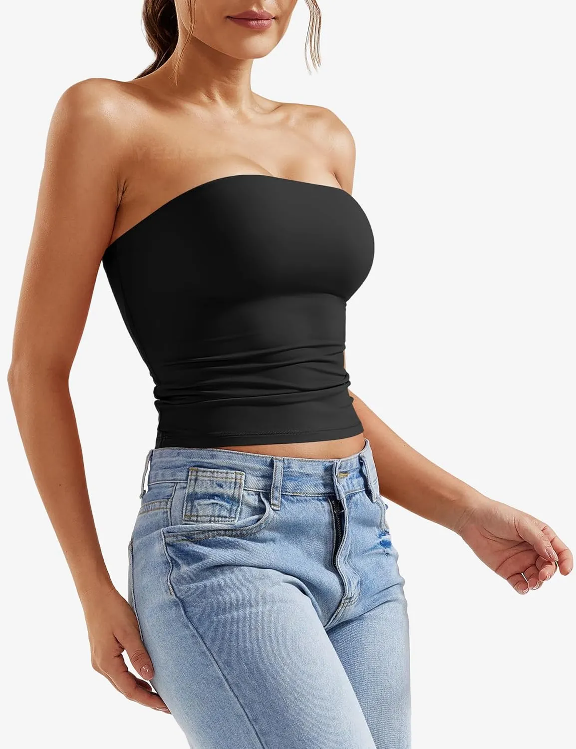 YEOREO Sophie Women Sexy Long Tube Tops Double Lined Basic Y2K Summer Cute Strapless Fitted Bandeau Going Out Crop Top Top