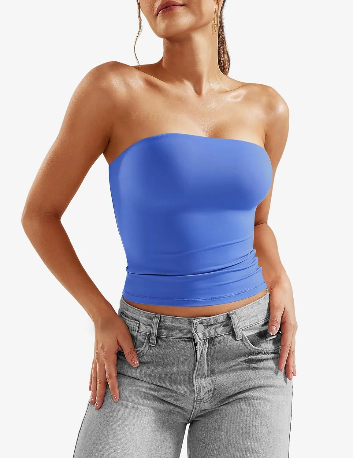 YEOREO Sophie Women Sexy Long Tube Tops Double Lined Basic Y2K Summer Cute Strapless Fitted Bandeau Going Out Crop Top Top