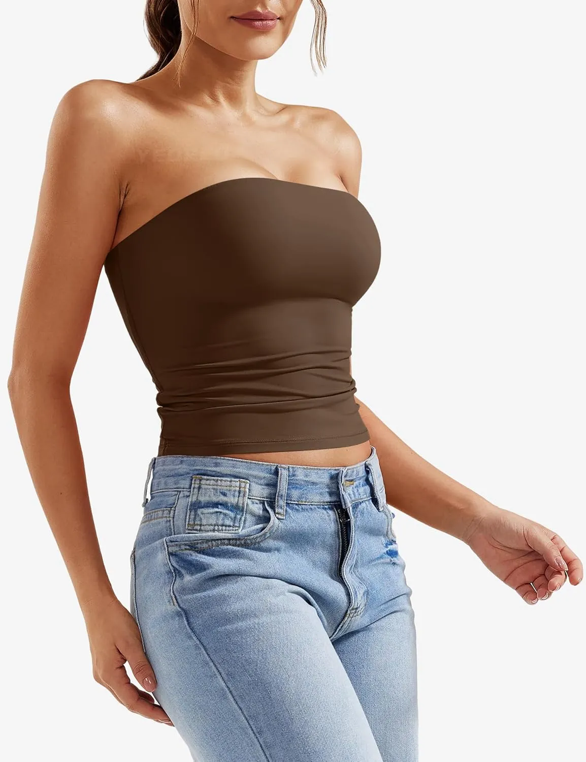 YEOREO Sophie Women Sexy Long Tube Tops Double Lined Basic Y2K Summer Cute Strapless Fitted Bandeau Going Out Crop Top Top