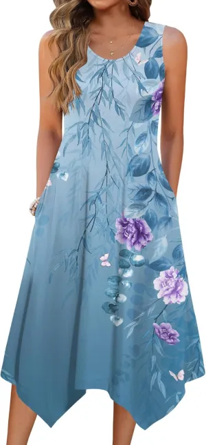 Zeagoo Womens Casual Dress for Summer Tank Dress Loose Flowy Beach Dress with Pockets Hankerchief Flare Midi Sundress 2025