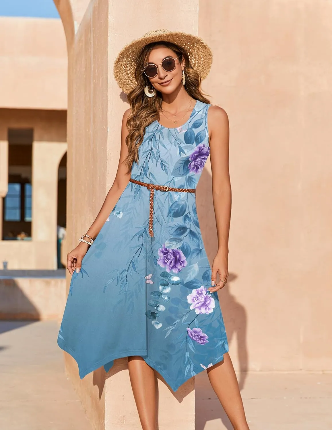 Zeagoo Womens Casual Dress for Summer Tank Dress Loose Flowy Beach Dress with Pockets Hankerchief Flare Midi Sundress 2025
